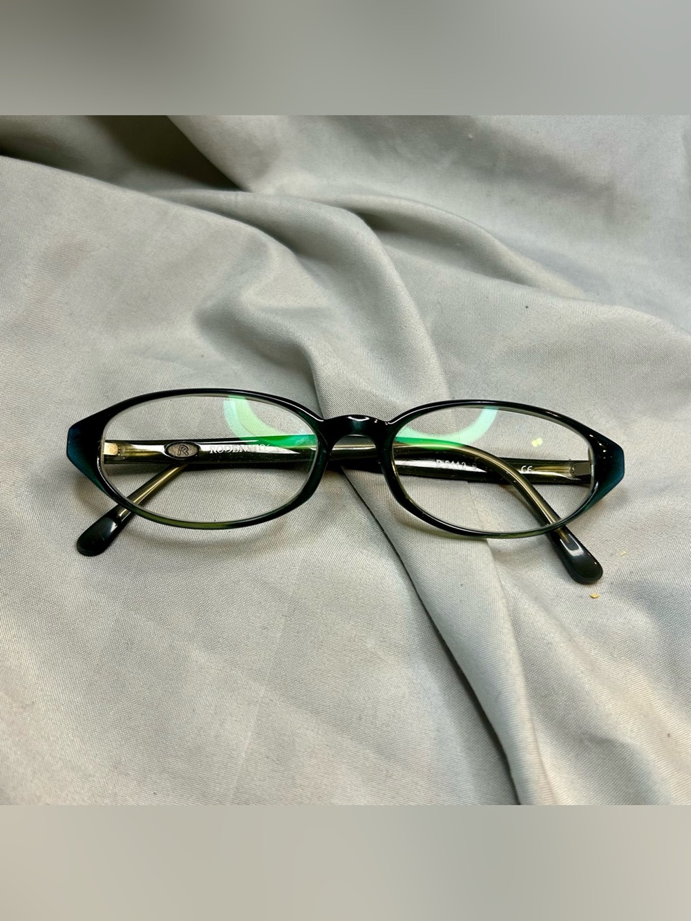 Vintage Rodenstock Olive Green Oval Reading Glasses with Subtle Tan Tint
